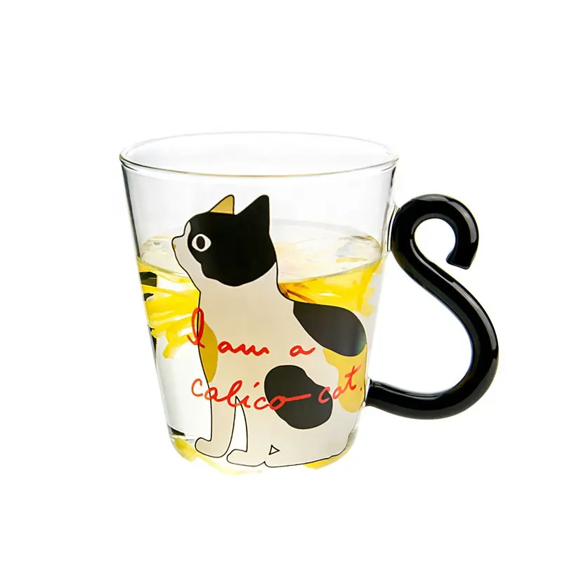 Factory Prices Cartoon Packaging Cute Small Cat Glass Water Mug Cup Of Drinking