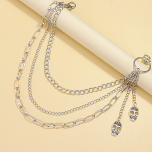 Chaîne de taille multicouche géométrique en métal Yueli avec pendentif tête de mort, chaîne de corps tendance Hip Hop, usage quotidien, alliage de zinc blanc K - Product Image 3