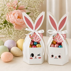 Custom Rabbit Paper Gift <b>Box</b> Easter Candy Packaging <b>Box</b> with Ribbon for Chocolate Cookies <b>Party</b> Favors - Product Image 3