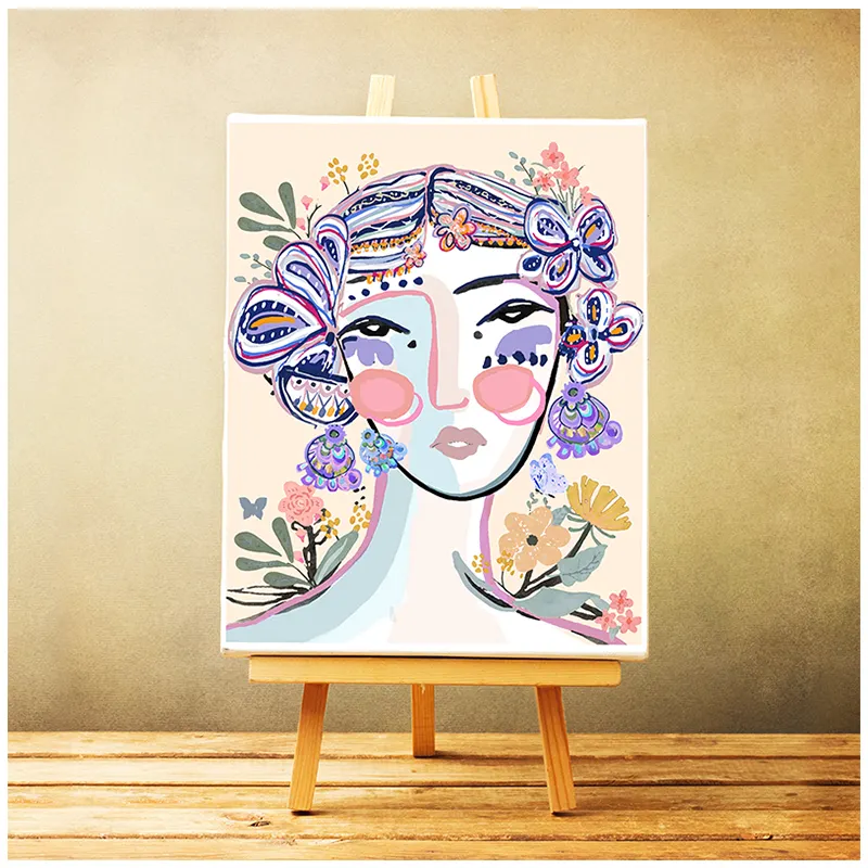 Multi Size personalizzato fai da te colorazione fiore bellezza ragazza acrilico disegno a olio pittura con numeri con pennelli