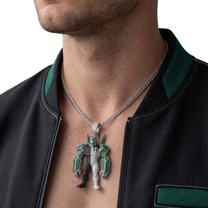Pendentif en moissanite verte et noire, breloque en forme de figurine, collier avec chaîne argentée, bijoux personnalisés, cadeau - Product Image 6