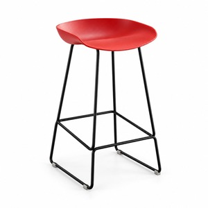 Tabouret de bar moderne en plastique rouge avec structure en métal noir, chaise haute pour bar à domicile, livraison DDP aux États-Unis - Product Image 1