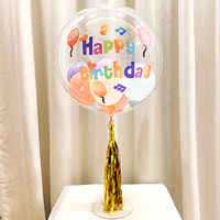 Décoration de fête d'anniversaire, ballon à bulles transparent en PVC avec bâton et pompon Joyeux Anniversaire