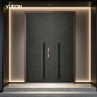 Porte d'entrée double en aluminium moulé YUDON DOOR avec vidéophone, revêtement poudré, résistante au feu, design large, pour maisons résidentielles
