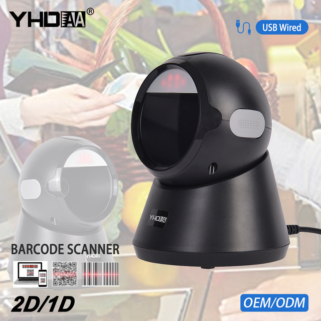 1D 2D Desktop Barcode Scanner Omnidirectional for Supermarket Phone Screen Hands-Free Automatic Sensing USB Barcode Platform
