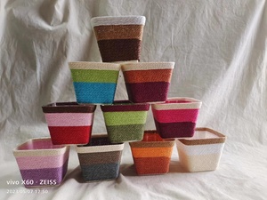 Petit panier à plantes <span class=keywords><strong>en</strong></span> <span class=keywords><strong>corde</strong></span> de papier-Panier enroulé tissé pour couvercle de <span class=keywords><strong>pot</strong></span> de fleur décoratif et organisation de la maison-Beige - Product Image 5