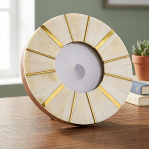 <b>Round</b> Wood Resin Photo <b>Frame</b> with Gold Accents Elegant Tabletop Design Home Decor Customized Picture <b>Frame</b> Vertical Table Decor - Product Image 1