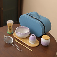 Nouvel ensemble portable de thé Matcha : Bol en céramique japonaise en forme de lotus violet avec bec verseur pour pique-nique en extérieur