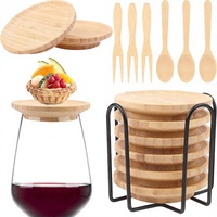 Ensemble de planches à charcuterie en bambou avec mini-assiettes à apéritif, fourchettes et cuillères – Motif uni pour les réunions de famille