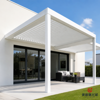 Pergola à lames orientables en aluminium MEXIN avec bande LED, capteur de pluie et télécommande pour terrasse, patio, jardin, hôtel