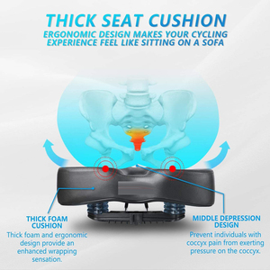 Asiento de Bicicleta Cómodo e Impermeable sin Puente Nasal para Hombres y Mujeres, Sillín Ancho con Espuma Viscoelástica y Ventilación para Bicicletas Eléctricas Urbanas - Product Image 2