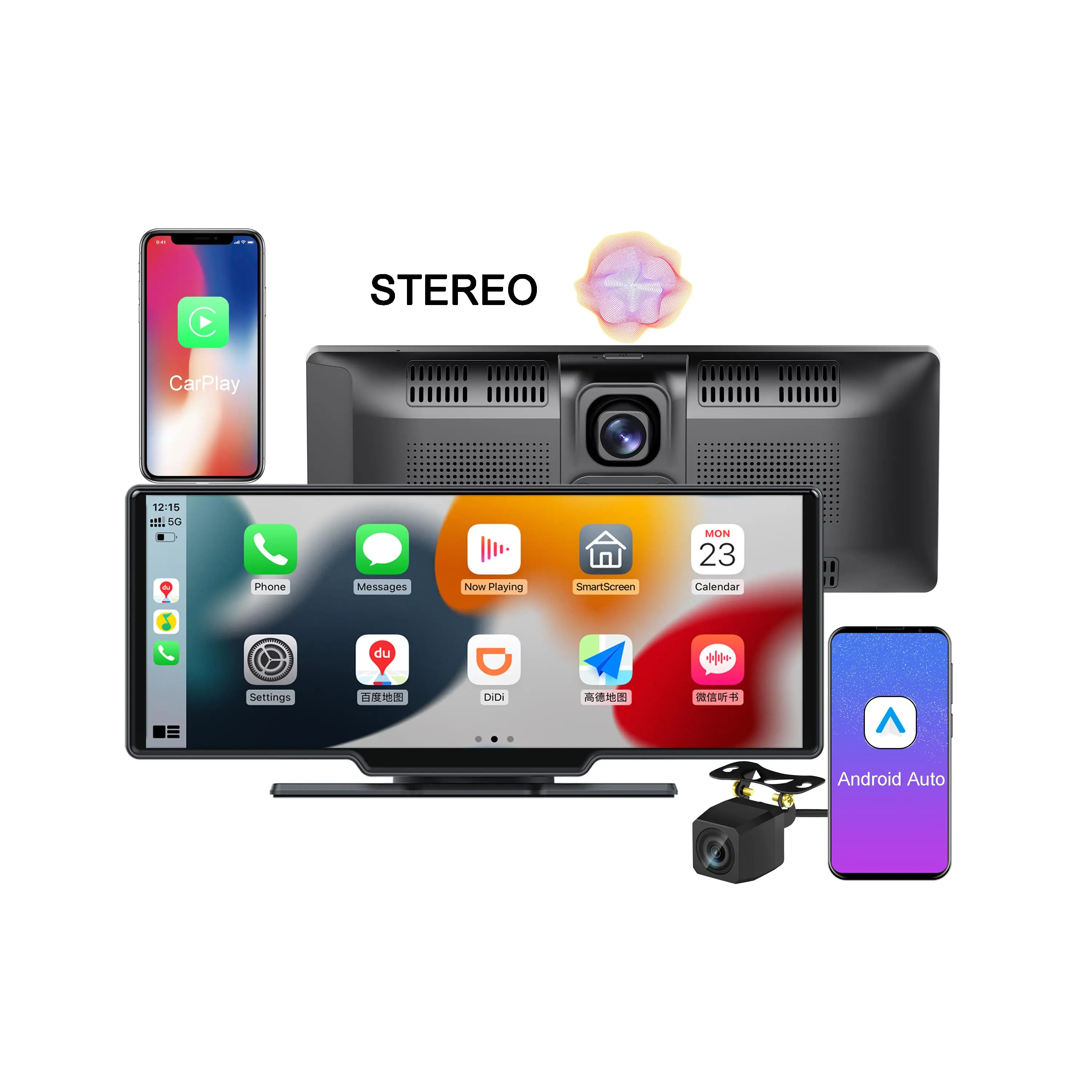 2024 nouveau 10.26 HD écran intelligent Carplay voiture Dashcam 2K1440p double objectif radio système audio mp5 lecteur