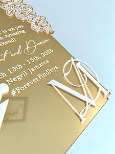 Logotipo personalizado con forma de espejo cortado con láser, lámina dorada, acrílico, tarjetas de menú de boda, diseño Floral con iconos de bebidas en 3D - Product Image 6