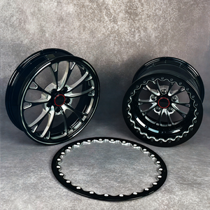 Ruedas de Drag Forjadas 17x4.5 15x10 5x114.3 5x4.5 con Beadlock Personalizado, Acabado Negro Brillante Fresado, 10 Radios para Ford Mustang Drag - Product Image 1