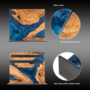 Nouveau Bloc Magnétique <span class=keywords><strong>à</strong></span> <span class=keywords><strong>Couteaux</strong></span> en Résine et Bois, <span class=keywords><strong>Support</strong></span> Magnétique pour <span class=keywords><strong>Couteaux</strong></span> en Bois Noyer Solidifié et Résine Bleue avec Base en Acier Inoxydable et EVA - Product Image 5