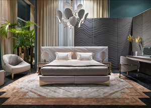 Lit double moderne de luxe léger, inspiré de l'italie, avec tête de lit en cuir PU, mobilier de chambre pour villa - Product Image 3