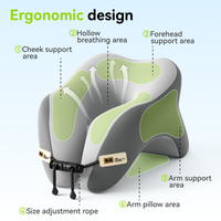 Coussin de sieste gonflable en mousse à mémoire de forme, respirant, doux, portable, réglable en hauteur, pour le bureau et le repos du visage sur la table
