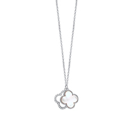 Drop Shipping Elegant Necklace Women Sterling Silver Rose Gold Plated Double Size Zirconia Cz Shell Clover Necklace