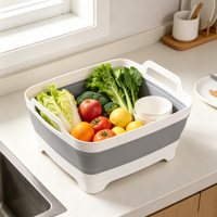 Panier de vidange de cuisine pliable avec poignées, bassine de lavage pliable pour légumes et fruits, passoire multifonctionnelle pour évier