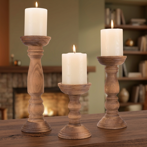 Porte-bougie rustique en bois naturel, fait main, écologique, en forme de colonne - Product Image 3