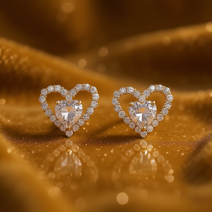 Orecchini a perno con cuore in cristallo dorato per donna, gioielli da indossare tutti i giorni in oro 18 carati. - Product Image 2