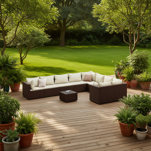 Brown Rattan Patio <b>Sofa</b> <b>Set</b> With Cushions For Garden Outdoor Furniture Contemporary Design - Product Image 2