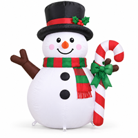 Bonhomme de neige gonflable de Noël avec chapeau haut et canne en sucre, figurine de bonhomme de neige pour la décoration extérieure de jardin, pelouse, fête de Noël