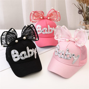 Gorra de béisbol de dibujos animados con lazo grande para niños, gorro de béisbol con lazo grande, Snapback de perlas, protección solar, malla con Orejas de conejo, gorro de <span class=keywords><strong>Sol</strong></span> de camionero para bebé - Product Image 2