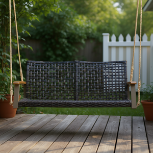 Fauteuil suspendu en rotin pour 2 personnes, noir, meubles de patio extérieur, style traditionnel - Product Image 2