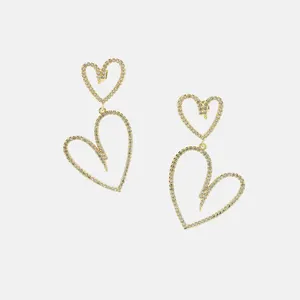 IVIAPRO New Arrival Trendy 18K Gold Plated Cubic Zircon Two Hearts Drop Earrings For Women