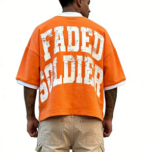 T-shirts imprimés OEM pour hommes, coton lourd 300g, imprimé lettres pour femmes, streetwear, coupe ample, bicolore, vintage - Product Image 2