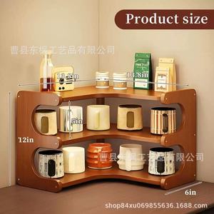 Wooden Corner Cup Storage Rack 3 Tier Solid Wood Kitchen Countertop Organizer For <b>Teacups</b> Water Cups And Utensils - Product Image 2