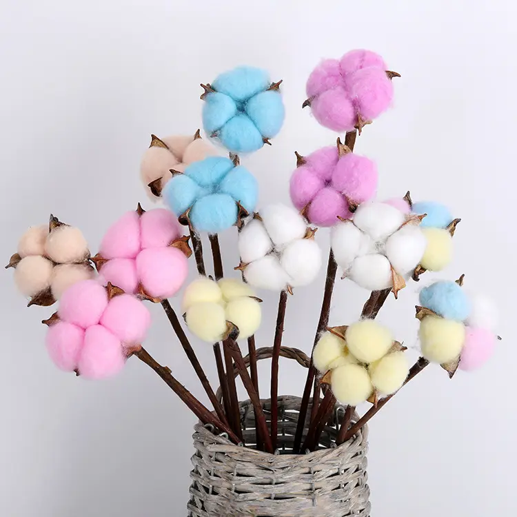 Wholesale About 58CM Dry Cotton Flower Soft Single Head Dried Cotton Flower with Stems for Indoor Bedroom Decoration