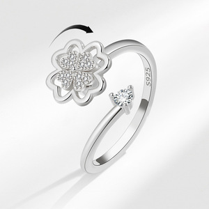 Anxiety <b>Spin</b> 4 Leaf Clover Open <b>Ring</b> Gold Plated Minimalist Insert Zircon Copper Fashion Jewelry For Women - Product Image 2