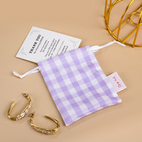 Pochette à cordon en coton doux à carreaux, réutilisable, multi-tailles, écologique, petite pochette de rangement pour bijoux, pochette cadeau