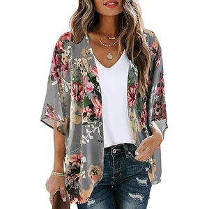 Cardigan <span class=keywords><strong>Kimono</strong></span> con stampa floreale OEM Factory da <span class=keywords><strong>donna</strong></span> con stampa floreale stile Casual Top Cardigan - Product Image 2