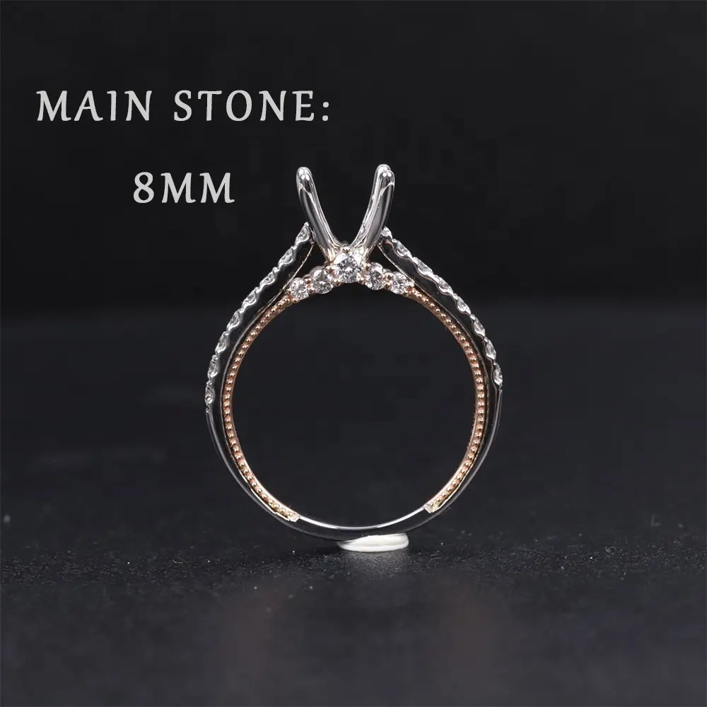 Abiding Wholesale 9K 10K 14K 18K Solid Gold Ring Blank Semi Mount With Side Stone Moissanite Diamond