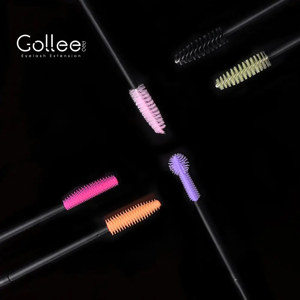 Gollee 블루 옐로우 핑크 퍼플 속눈썹 메이크업 브러쉬 맞춤형 개인 상표 속눈썹 브러쉬 지팡이 메이크업 브러쉬 속눈썹