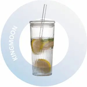 קלאסי 500 מ""ל 600 מ""ל 20.3 oz כוס כוס תה זכוכית עם מכסה קש נמוך MOQ ספלי שתייה שקופים למבוגרים בקבוקי מים