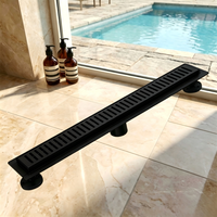 Promotion : Drain de douche linéaire moderne en acier inoxydable 304 noir mat, à bride, personnalisable pour salle de bain, cuisine et extérieur