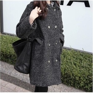 Women's Double Breasted Wool Coat Mid Length Korean Style Loose Fit Lapel Solid Color Keep Warm Commute Wear - Product Image 2