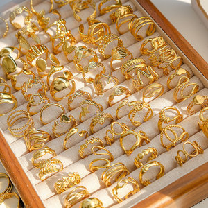 Anello Minimalista Geometrico Regolabile in Acciaio Inox 304 Placcato Oro 18k, Impermeabile, per Donna, Vendita all'Ingrosso - Product Image 3