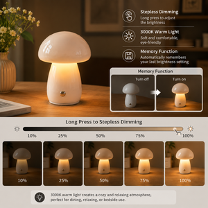 Lámpara de Mesa Recargable con Forma de Hongo, Mini Lámpara LED Inalámbrica con Interruptor Táctil, Luz Ambiental Decorativa para Comedor y Dormitorio - Product Image 4