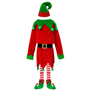 Costume d'elfe de Noël pour enfants, chapeau rouge et vert, chaussettes, chaussures, ensemble complet, tenue de déguisement pour garçons et filles, spectacle de vacances - Product Image 5