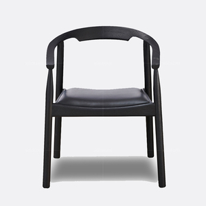 लक्जरी घुमावदार चमड़े के डाइनिंग रूम कुर्सी ओक लकड़ी काले असदार वास्तविक चमड़े के भोजन कुर्सी - Product Image 5