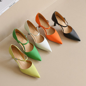 Wholesale High Quality Slim High Heels <strong>Yellow</strong> Shallow Mouth Pointed Toe Slip-on Genuine Leather <strong>Dress</strong> <strong>Shoes</strong> - Product Image 6