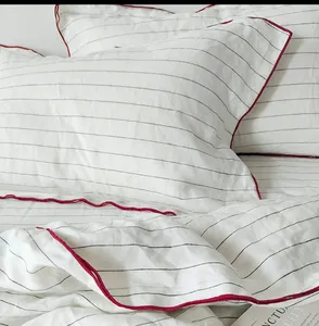 Ensemble de literie en lin français de haute qualité 3 pièces Motif rayé Vente en gros avec passepoil pour enfants Toutes saisons - Product Image 3