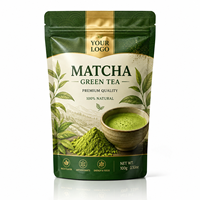 Sachet d'emballage personnalisé pour thé vert matcha, refermable, à fond plat, pour thé en vrac et poudre d'herbes
