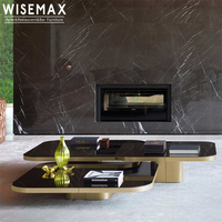 WISEMAX-mesa de centro cuadrada de cristal para sala de estar, muebles de lujo de acero inoxidable, conjunto para hotel