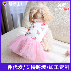 Robe tutu en coton pour animaux de compagnie avec motif fraise rouge et rose pour chats et chiens, vêtements printemps-été - Product Image 5